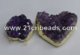 NGC1324 45*50mm - 50*60mm heart druzy amethyst connectors