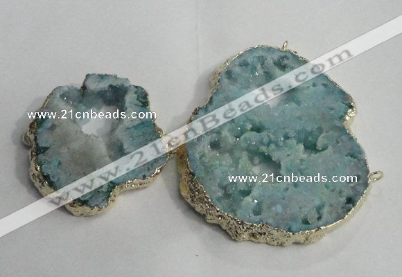 NGC145 40*50mm - 55*70mm freeform plated druzy agate connectors