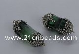 NGC1463 15*40mm - 15*45mm faceted nuggets green fluorite connectors