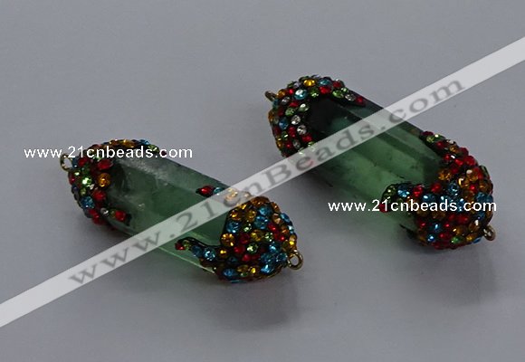 NGC1464 15*40mm - 15*45mm faceted nuggets green fluorite connectors