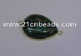 NGC1550 22*30mm teardrop malachite & pyrite gemstone connectors