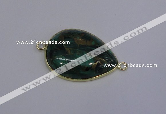 NGC1550 22*30mm teardrop malachite & pyrite gemstone connectors