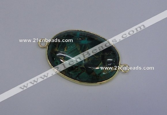 NGC1551 22*30mm oval malachite & pyrite gemstone connectors