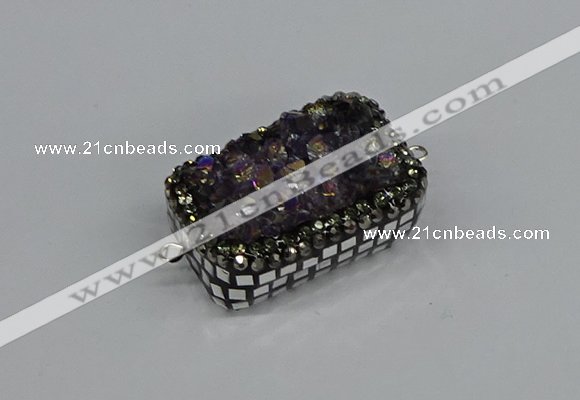 NGC1855 15*35mm - 22*30mm rectangle plated druzy amethyst connectors