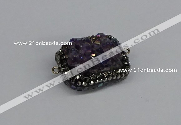 NGC1857 15*35mm - 22*30mm rectangle plated druzy amethyst connectors