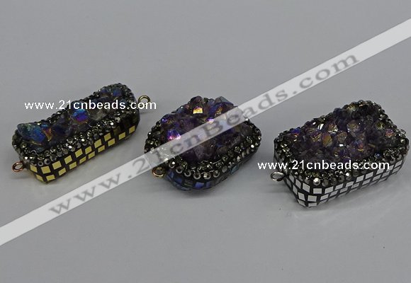 NGC1858 15*35mm - 22*30mm rectangle plated druzy amethyst connectors