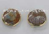 NGC298 35mm flat round agate gemstone connectors wholesale