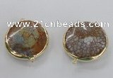 NGC298 35mm flat round agate gemstone connectors wholesale