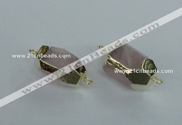 NGC339 15*20mm - 18*25mm faceted nuggets rose quartz connectors