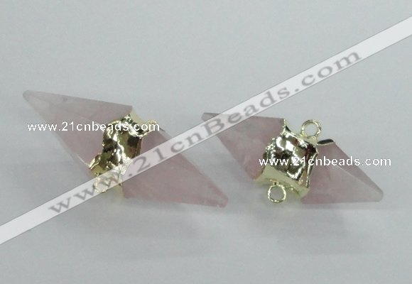 NGC347 18*30mm - 15*45mm faceted bicone rose quartz connectors