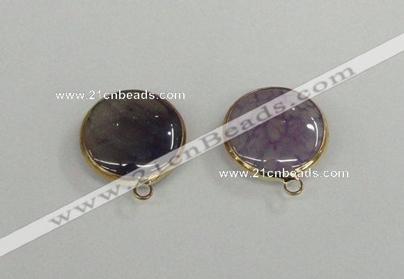 NGC391 18mm flat round agate gemstone connectors wholesale