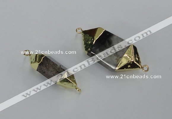 NGC414 10*25mm - 15*35mm faceted nuggets green phantom quartz connectors