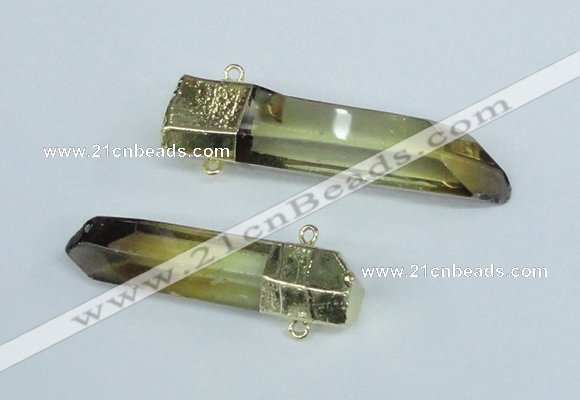 NGC443 13*50mm - 15*65mm faceted nuggets lemon quartz connectors