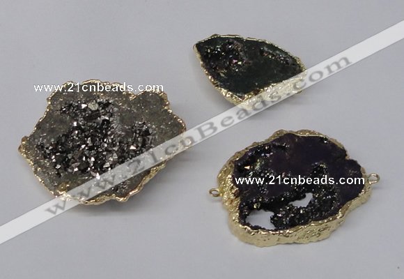 NGC487 25*35mm - 40*45mm freefrom plated druzy agate connectors