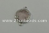 NGC5017 20mm flat round rose quartz with rhinestone connectors