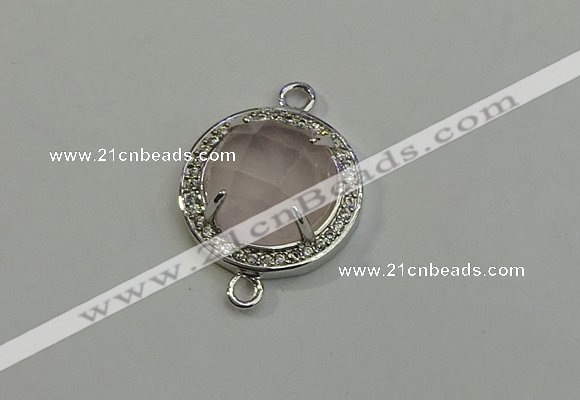 NGC5017 20mm flat round rose quartz with rhinestone connectors