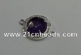 NGC5019 20mm flat round amethyst with rhinestone connectors