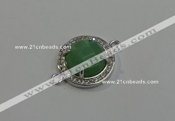 NGC5020 20mm flat round green aventurine with rhinestone connectors