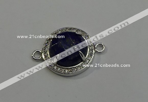 NGC5022 20mm flat round lapis lazuli with rhinestone connectors