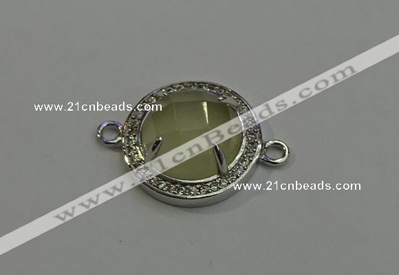 NGC5023 20mm flat round lemon quartz with rhinestone connectors