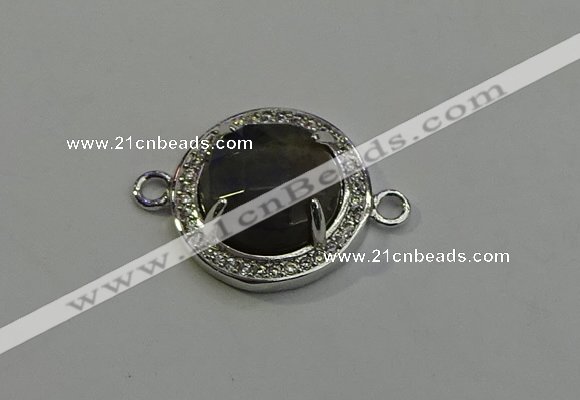 NGC5024 20mm flat round labradorite with rhinestone connectors