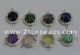 NGC5025 20mm flat round mixed gemstone connectors wholesale