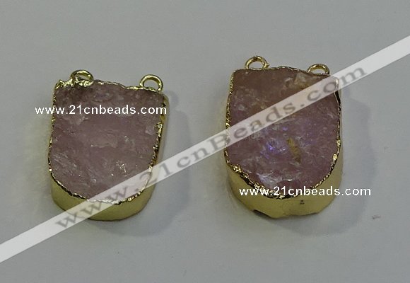 NGC5026 20*35mm - 25*40mm freeform rose quartz connectors