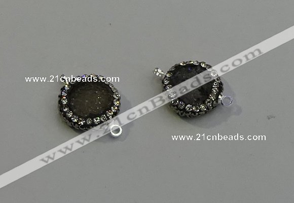 NGC5043 12mm - 14mm flat round druzy agate with rhinestone connectors