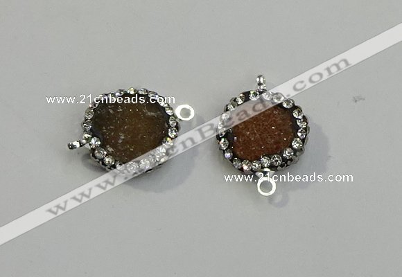 NGC5044 12mm - 14mm flat round druzy agate with rhinestone connectors