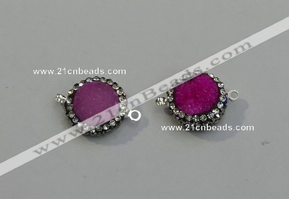 NGC5047 12mm - 14mm flat round druzy quartz with rhinestone connectors