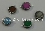 NGC5050 12mm - 14mm flat round druzy quartz with rhinestone connectors