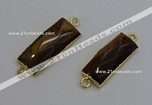 NGC5086 12*30mm - 15*35mm faceted rectangle yellow tiger eye connectors