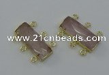 NGC5351 12*30mm - 15*30mm faceted rectangle rose quartz connectors