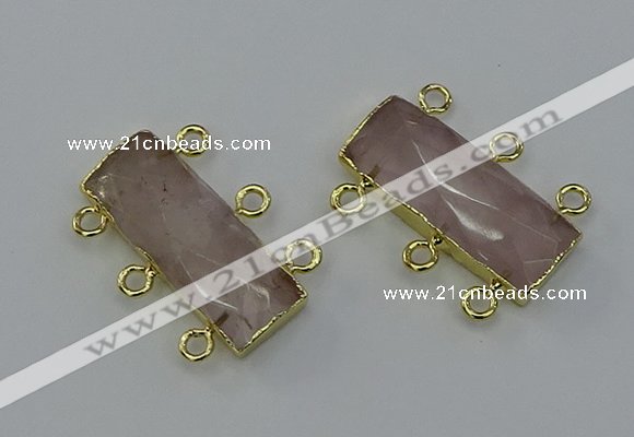 NGC5351 12*30mm - 15*30mm faceted rectangle rose quartz connectors