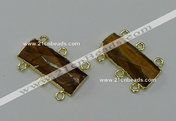 NGC5363 12*30mm - 15*30mm faceted rectangle yellow tiger eye connectors