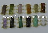 NGC5372 12*30mm - 15*30mm faceted rectangle mixed gemstone connectors