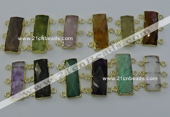 NGC5372 12*30mm - 15*30mm faceted rectangle mixed gemstone connectors