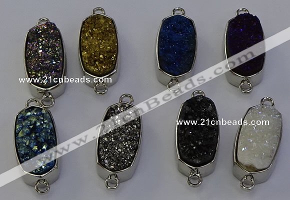 NGC5557 10*22mm - 12*25mm freeform plated druzy quartz connectors