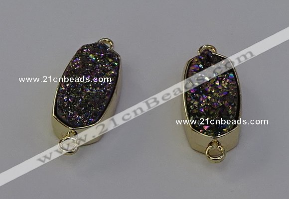 NGC5563 10*22mm - 12*25mm freeform plated druzy quartz connectors