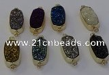 NGC5568 10*22mm - 12*25mm freeform plated druzy quartz connectors