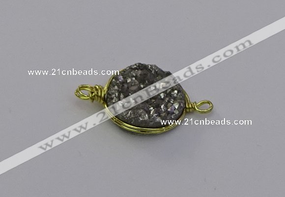 NGC5605 15mm - 16mm coin plated druzy quartz connectors wholesale