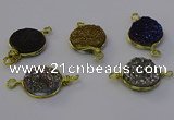 NGC5613 15mm - 16mm coin plated druzy quartz connectors wholesale