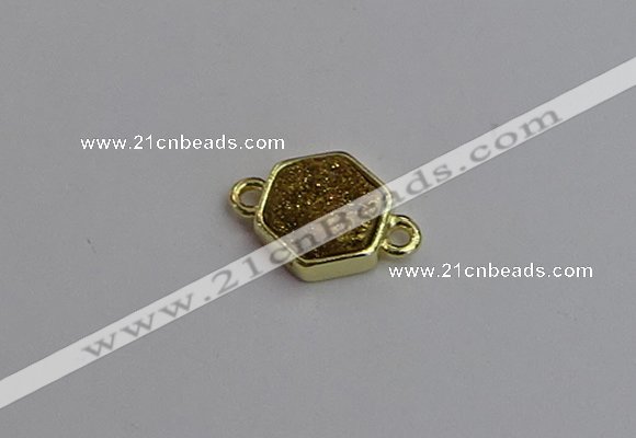 NGC5851 12*12mm hexagon plated druzy agate connectors wholesale