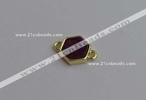 NGC5852 12*12mm hexagon plated druzy agate connectors wholesale