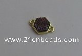 NGC5853 12*12mm hexagon plated druzy agate connectors wholesale