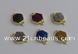 NGC5858 12*12mm hexagon plated druzy agate connectors wholesale