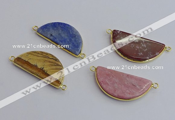 NGC5928 20*40mm moon mixed gemstone connectors wholesale