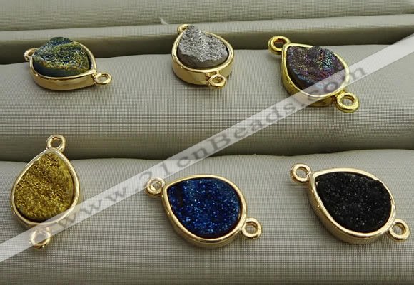 NGC6002 10*12mm flat teardrop plated druzy agate connectors wholesale