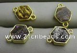 NGC6003 12*12mm hexagon plated druzy agate connectors wholesale