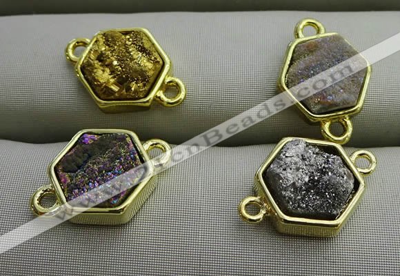 NGC6003 12*12mm hexagon plated druzy agate connectors wholesale